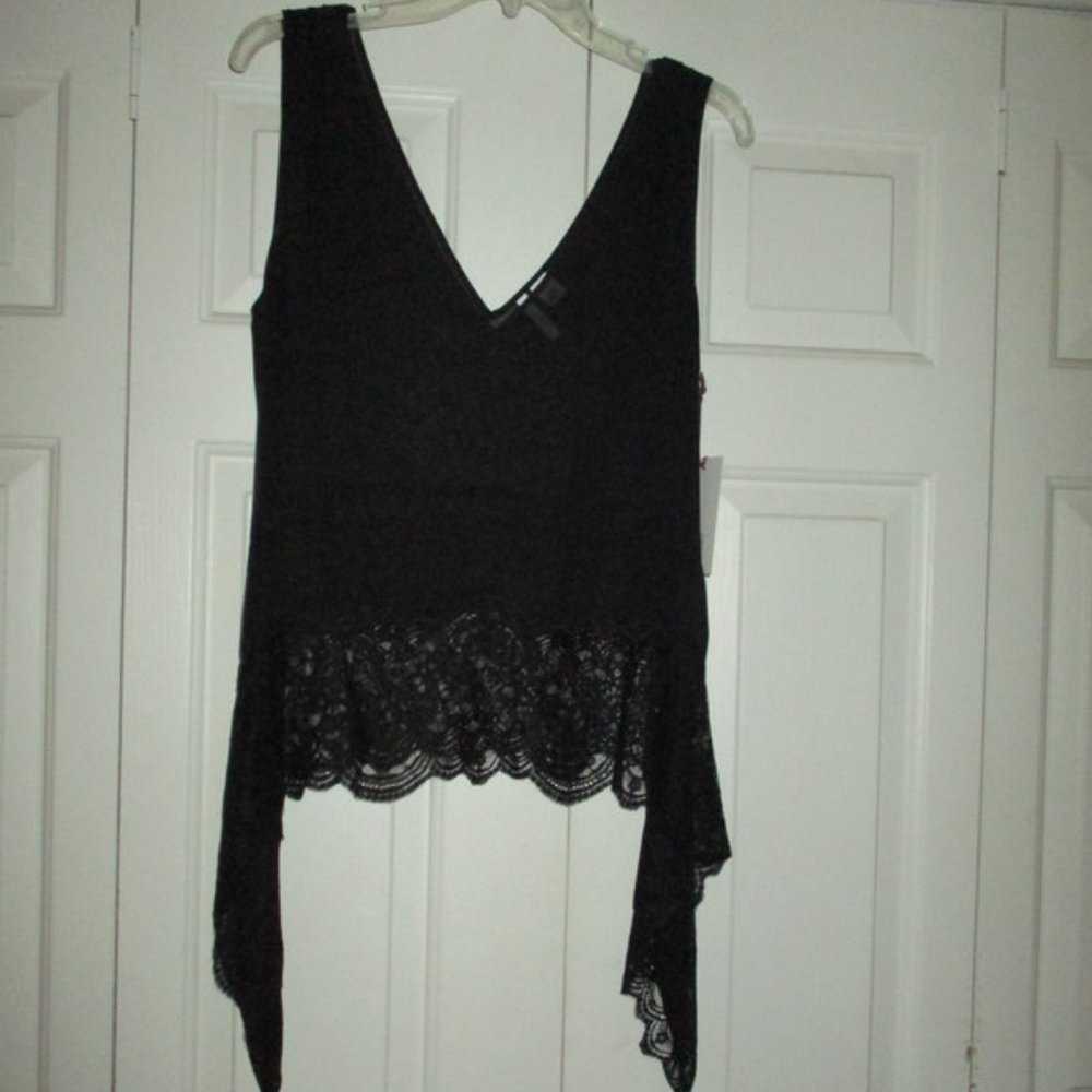 LEWIT Black Silk Sleeveless V-Neck Top Sz S NWT